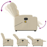 Produktbild för Elektrisk massagefåtölj med uppresningshjälp gräddvit tyg