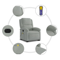 Produktbild för Elektrisk massagefåtölj med uppresningshjälp ljusgrå sammet