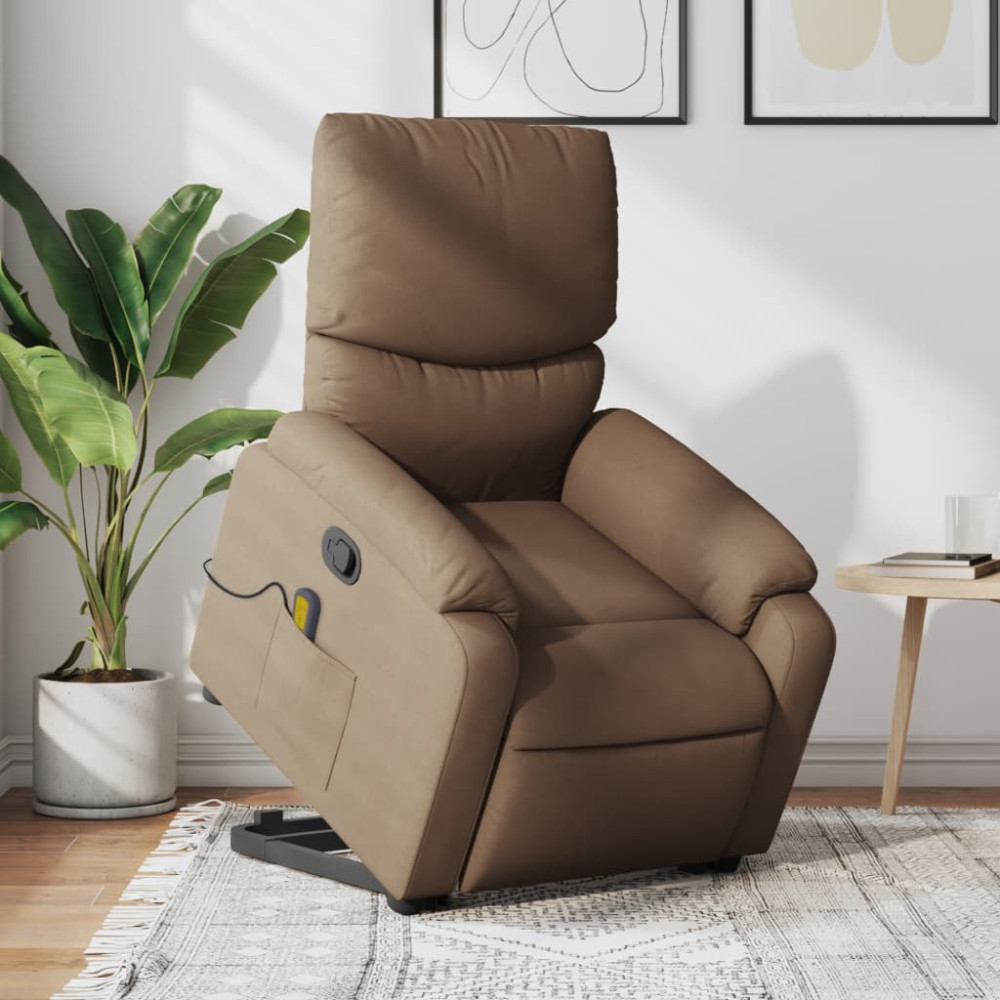 Produktbild för Massagefåtölj med uppresningshjälp brun tyg