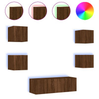 Produktbild för Väggmonterade tv-skåp 5 delar med LEDs brun ek