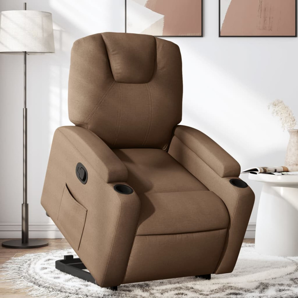 Produktbild för Reclinerfåtölj med uppresningshjälp brun tyg