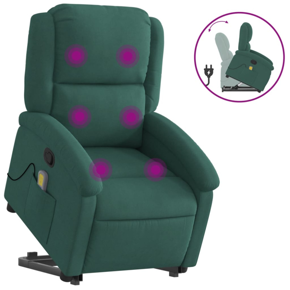 Produktbild för Massagefåtölj med uppresningshjälp mörkgrön sammet
