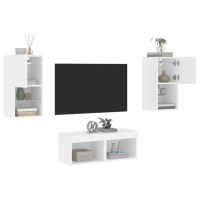 Miniatyr av produktbild för Väggmonterade tv-skåp 4 delar med LEDs vit