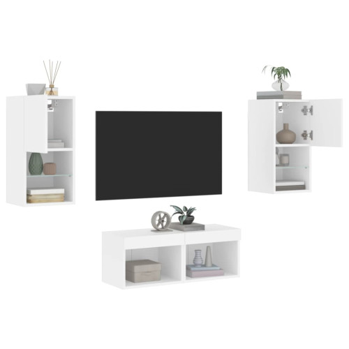 vidaXL Väggmonterade tv-skåp 4 delar med LEDs vit