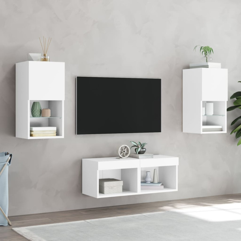 Produktbild för Väggmonterade tv-skåp 4 delar med LEDs vit