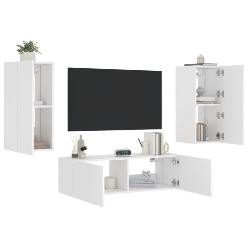 vidaXL Väggmonterade tv-skåp 3 delar med LEDs vit