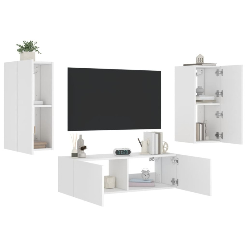 Produktbild för Väggmonterade tv-skåp 3 delar med LEDs vit