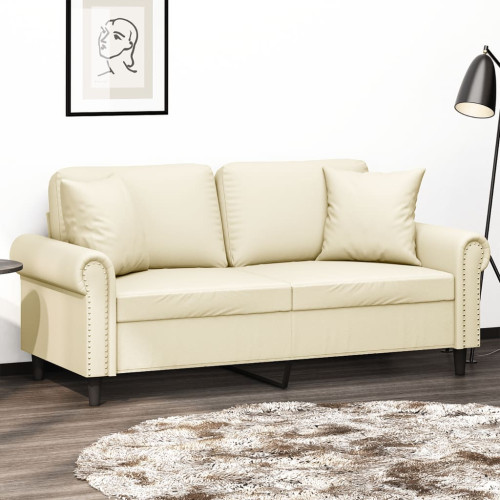 vidaXL 2-sits soffa med prydnadskuddar gräddvit 140 cm konstläder