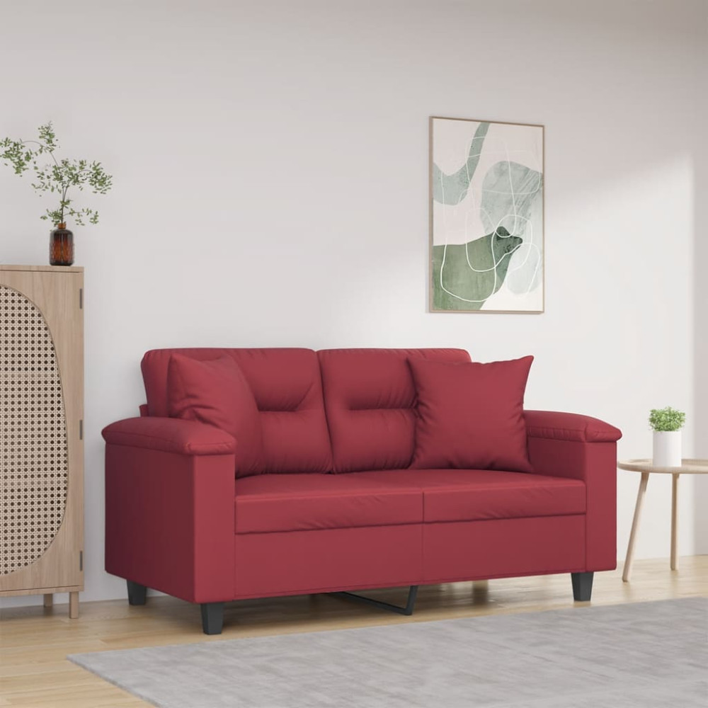 Produktbild för 2-sits soffa med prydnadskuddar vinröd 120 cm konstläder