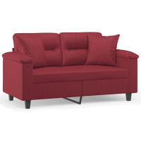 Produktbild för 2-sits soffa med prydnadskuddar vinröd 120 cm konstläder