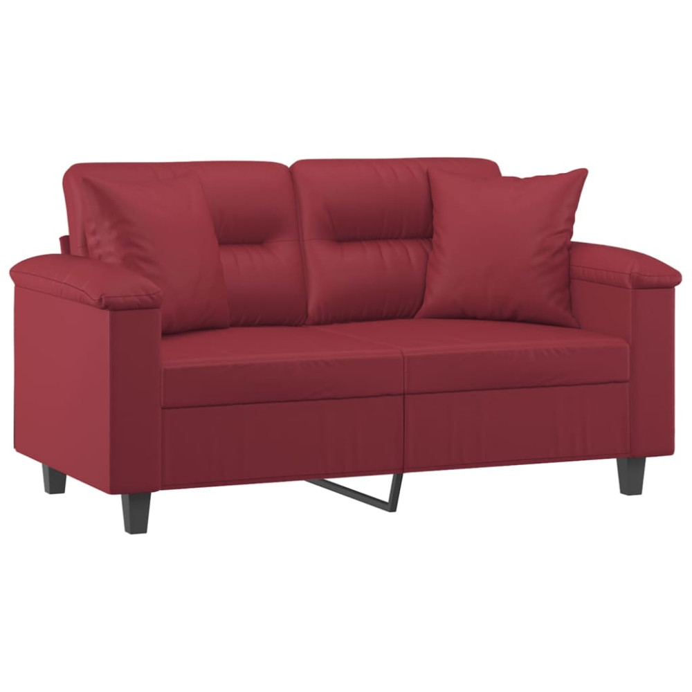 Produktbild för 2-sits soffa med prydnadskuddar vinröd 120 cm konstläder