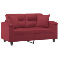 Produktbild för 2-sits soffa med prydnadskuddar vinröd 120 cm konstläder