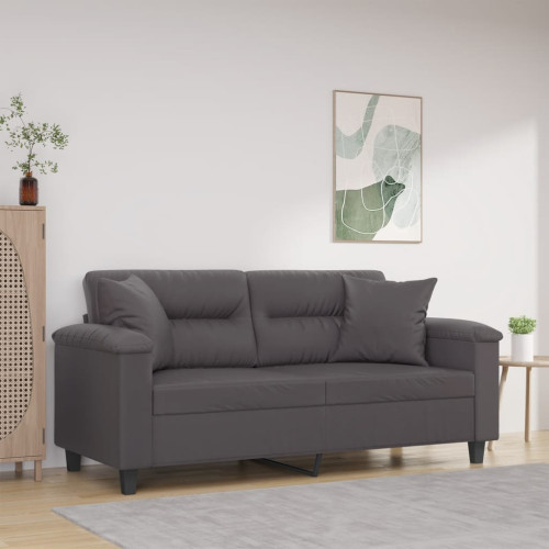 vidaXL 2-sits soffa med prydnadskuddar grå 140 cm konstläder