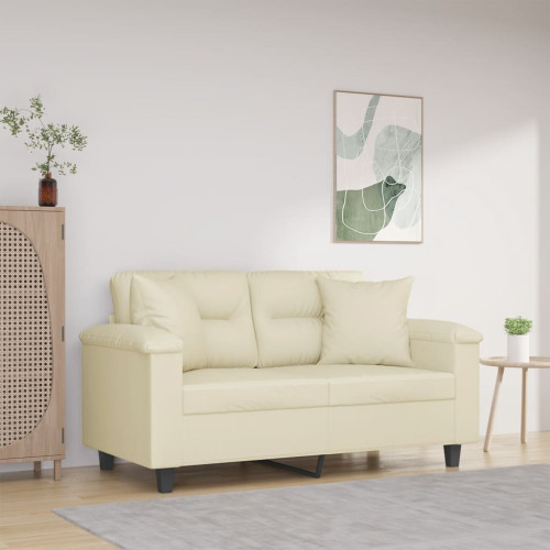 vidaXL 2-sits soffa med prydnadskuddar gräddvit 120 cm konstläder