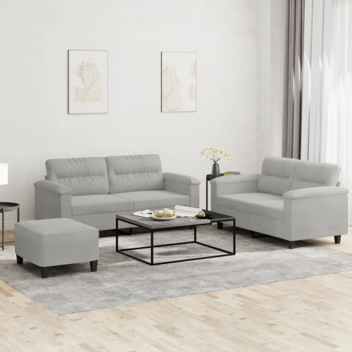 vidaXL Soffgrupp med kuddar 3 delar ljusgrå mikrofibertyg