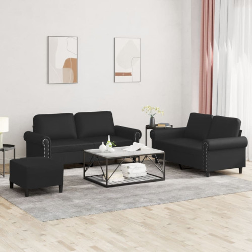 vidaXL Soffgrupp med dynor 3 delar svart konstläder