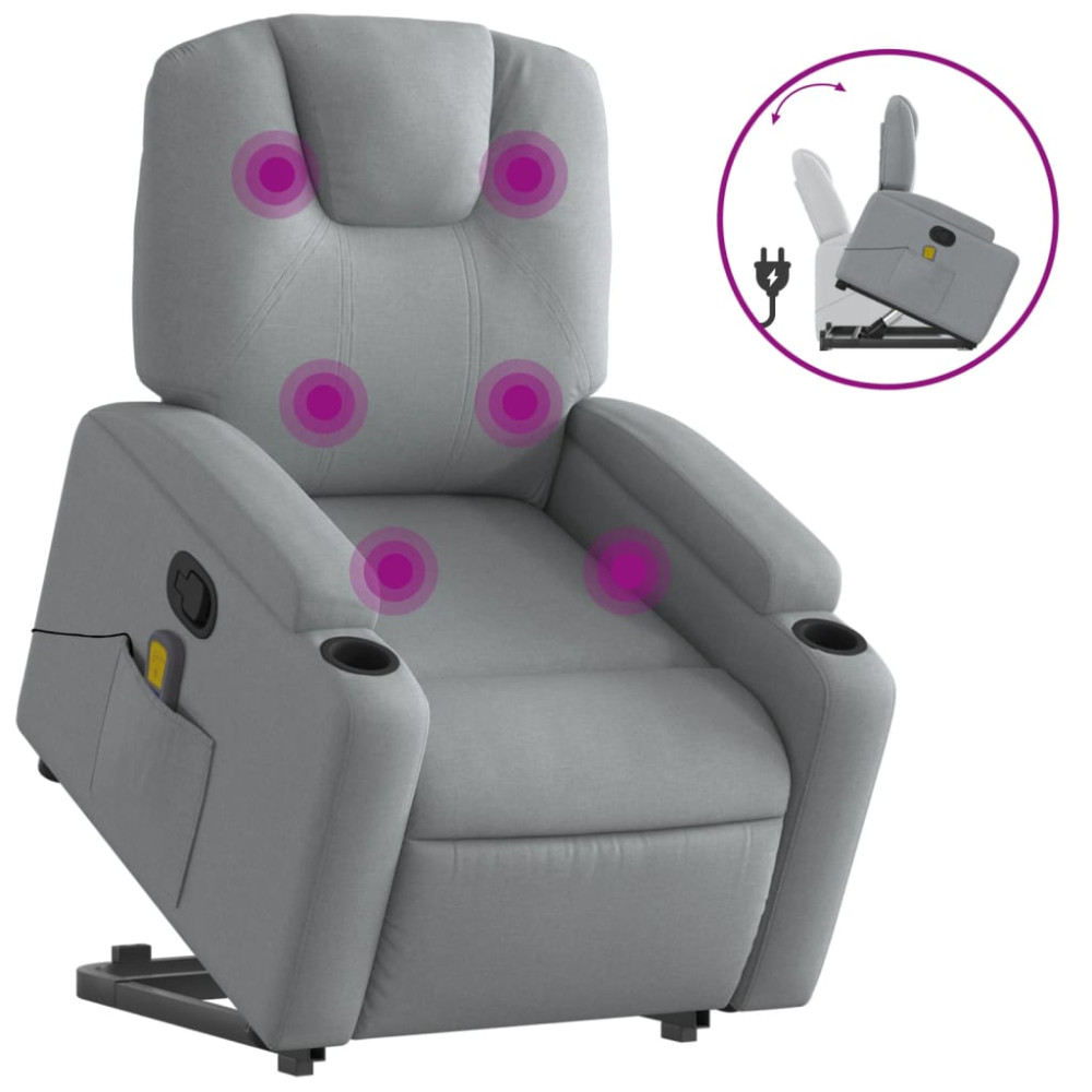 Produktbild för Massagefåtölj med uppresningshjälp ljusgrå tyg