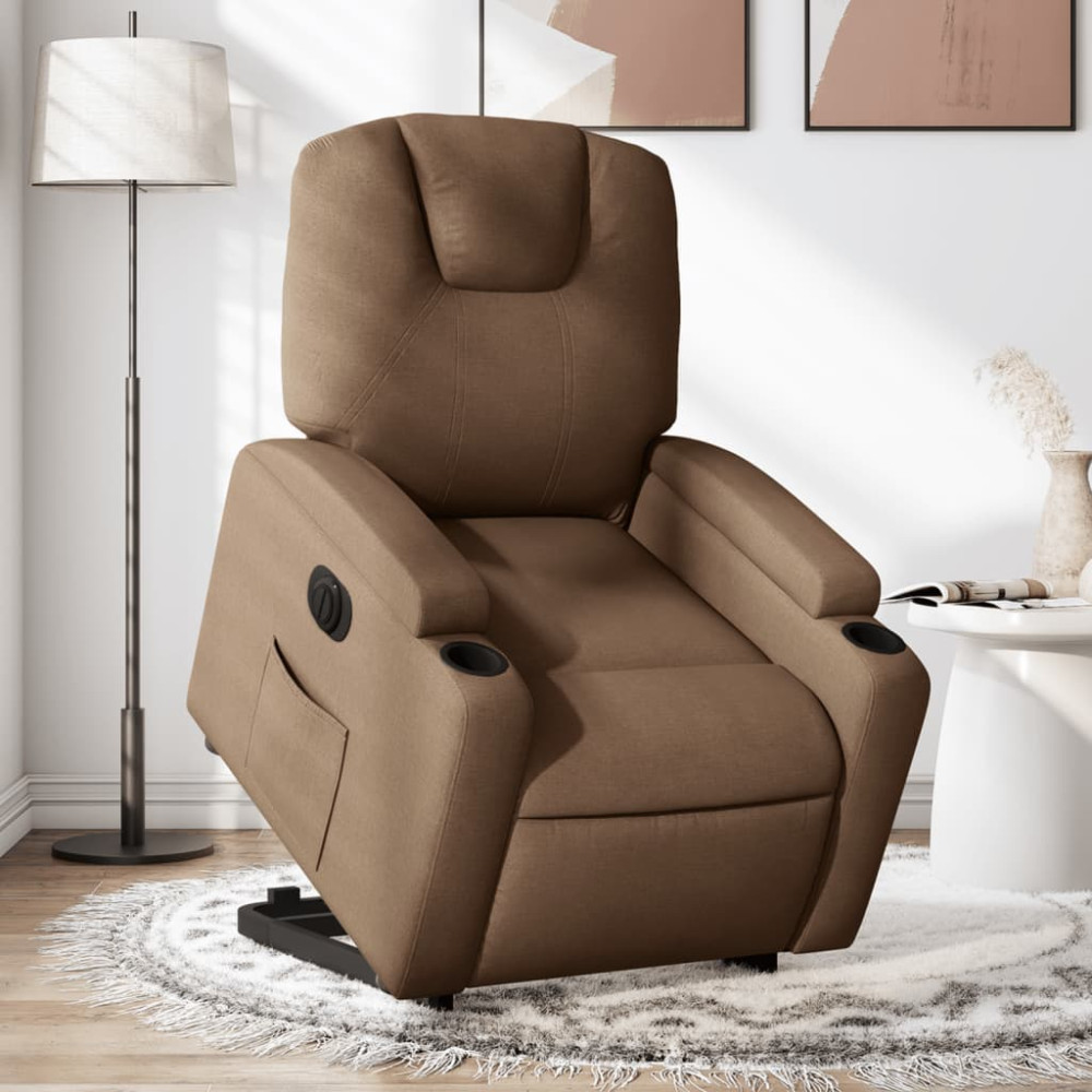 Produktbild för Elektrisk reclinerfåtölj med uppresningshjälp brun tyg