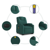 Produktbild för Elektrisk massagefåtölj med uppresningshjälp mörkgrön tyg
