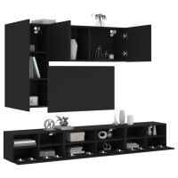 Produktbild för Väggmonterade TV-skåp 5 delar svart konstruerat trä