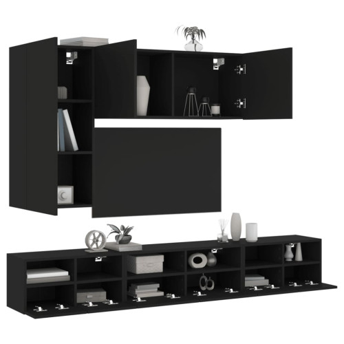 vidaXL Väggmonterade TV-skåp 5 delar svart konstruerat trä