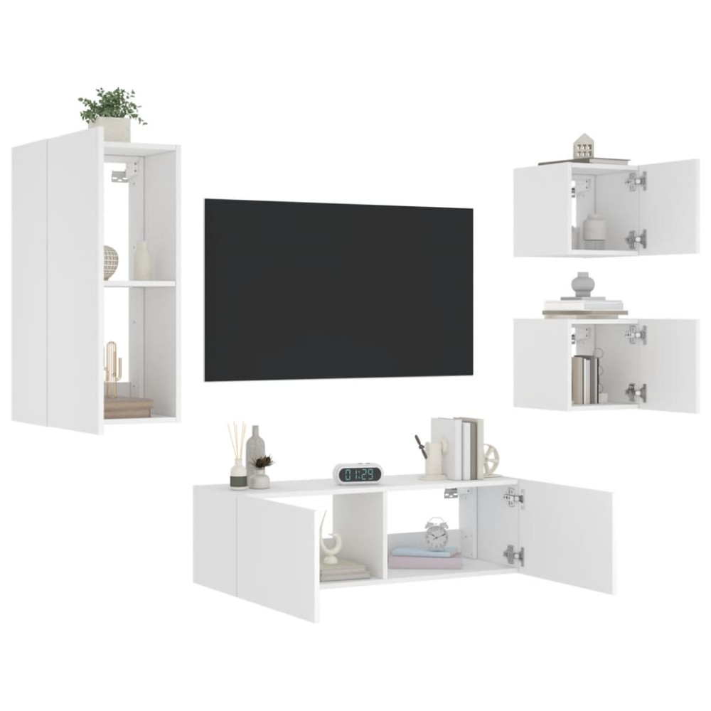 Produktbild för Väggmonterade tv-skåp 4 delar med LEDs vit