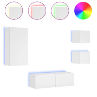 Produktbild för Väggmonterade tv-skåp 4 delar med LEDs vit
