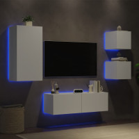 Produktbild för Väggmonterade tv-skåp 4 delar med LEDs vit