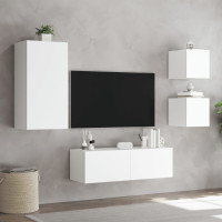 Produktbild för Väggmonterade tv-skåp 4 delar med LEDs vit