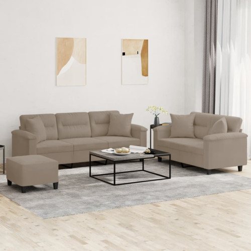 vidaXL Soffgrupp med kuddar 3 delar Taupe mikrofibertyg