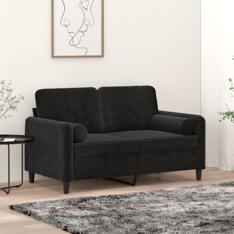 Produktbild för 2-sitssoffa med prydnadskuddar svart 120 cm sammet