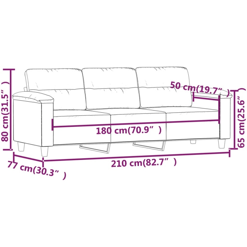 Produktbild för 3-sitssoffa Ljusgrå 180 cm mikrofibertyg