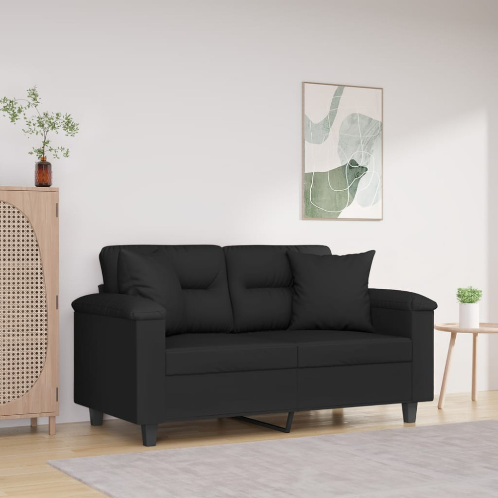 Produktbild för 2-sitssoffa med prydnadskuddar svart 120 cm mikrofibertyg