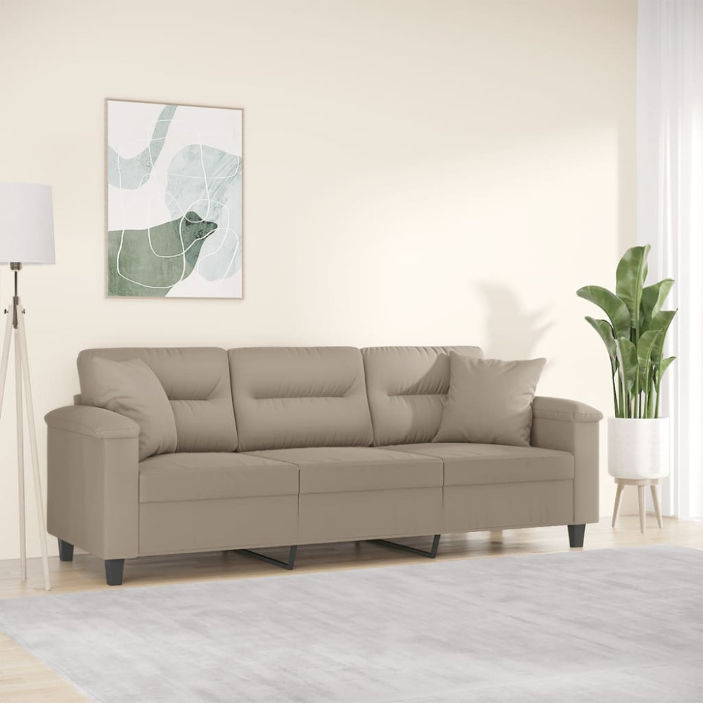 Produktbild för 3-sitssoffa med prydnadskuddar taupe 180 cm mikrofibertyg