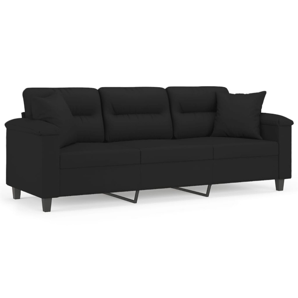 Produktbild för 3-sitssoffa med prydnadskuddar svart 180 cm mikrofibertyg