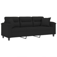 Produktbild för 3-sitssoffa med prydnadskuddar svart 180 cm mikrofibertyg