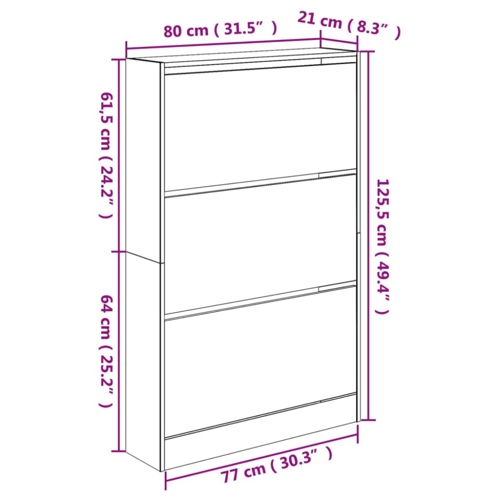 Produktbild för Skohylla vit 80x21x125,5 cm konstruerat trä