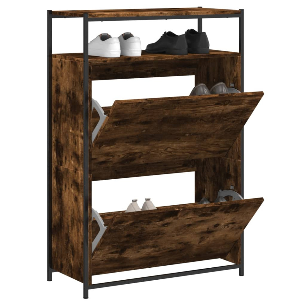 Produktbild för Skohylla rökfärgad ek 75x34x112 cm konstruerat trä