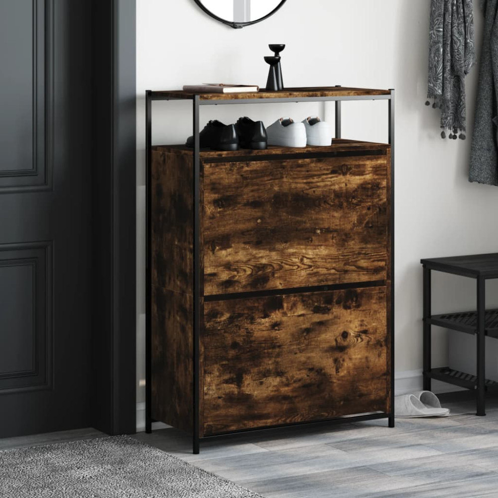 Produktbild för Skohylla rökfärgad ek 75x34x112 cm konstruerat trä
