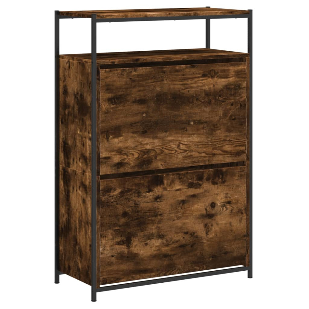 Produktbild för Skohylla rökfärgad ek 75x34x112 cm konstruerat trä