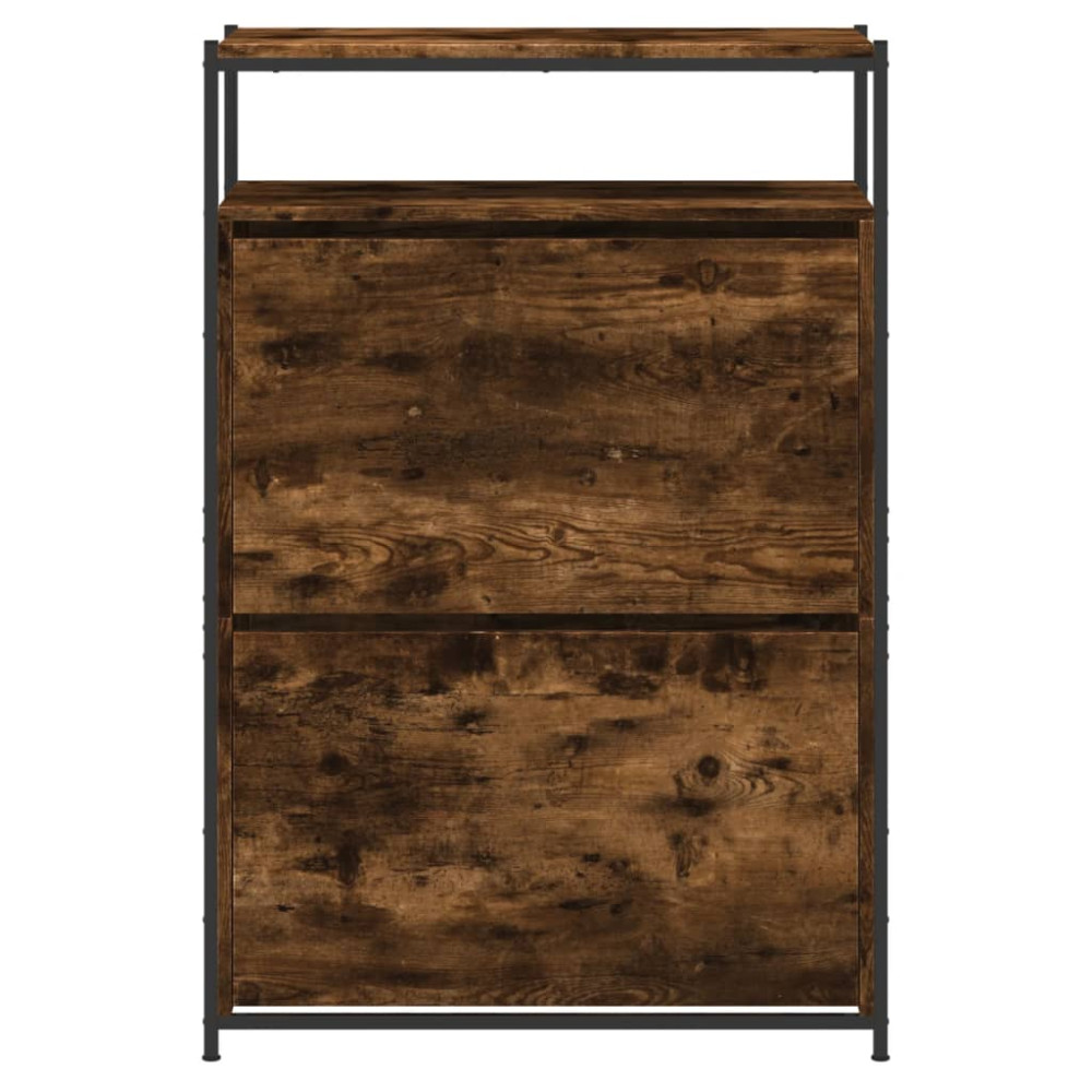 Produktbild för Skohylla rökfärgad ek 75x34x112 cm konstruerat trä