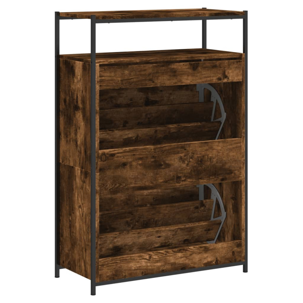 Produktbild för Skohylla rökfärgad ek 75x34x112 cm konstruerat trä
