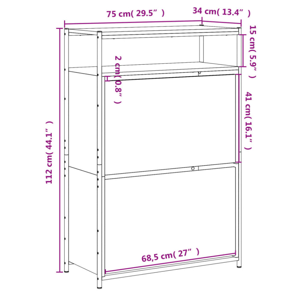 Produktbild för Skohylla rökfärgad ek 75x34x112 cm konstruerat trä