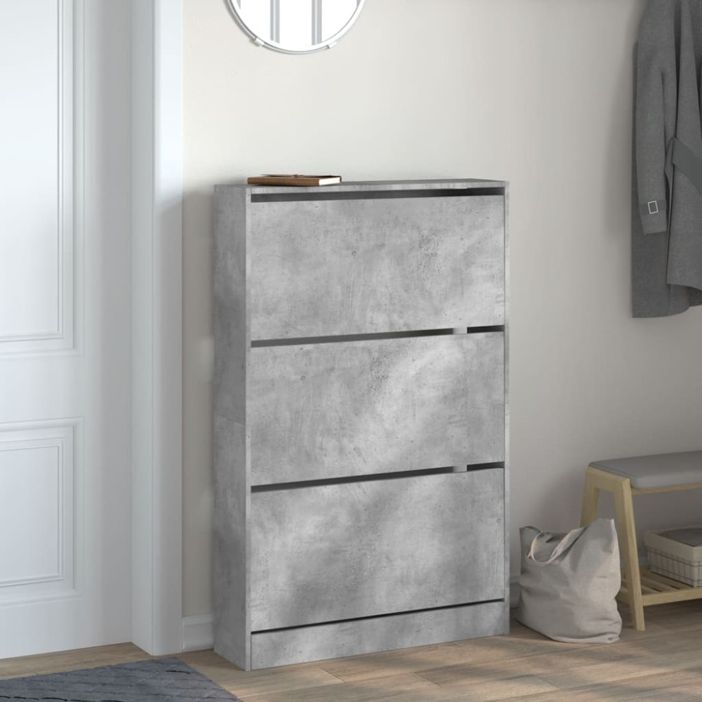 Produktbild för Skohylla betonggrå 80x21x125,5 cm konstruerat trä