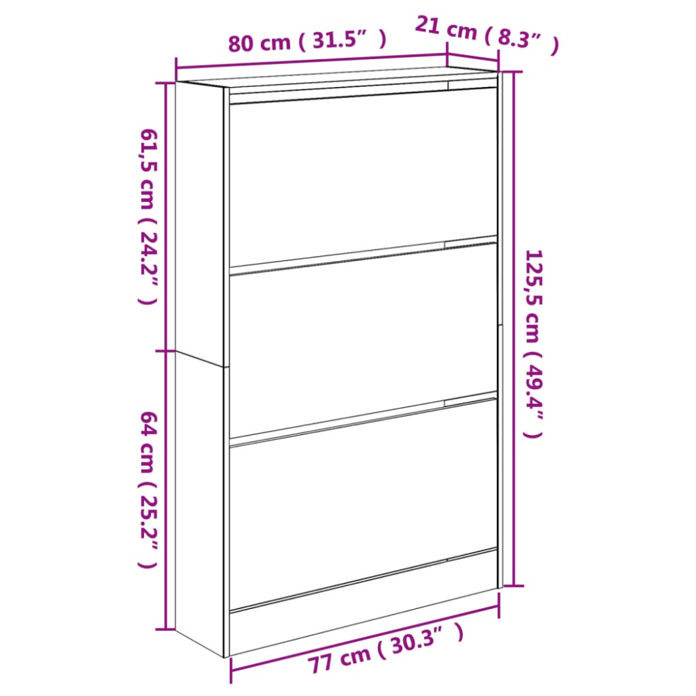 Produktbild för Skohylla betonggrå 80x21x125,5 cm konstruerat trä