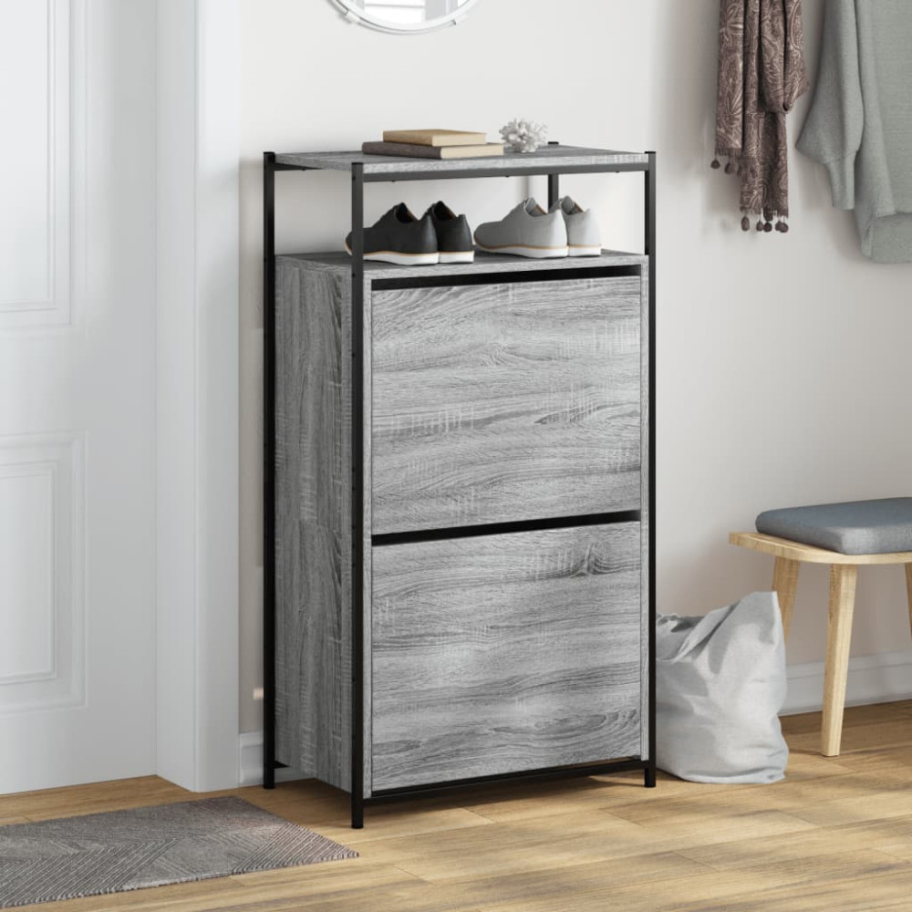 Produktbild för Skoskåp grå sonoma 60x34x112 cm konstruerat trä