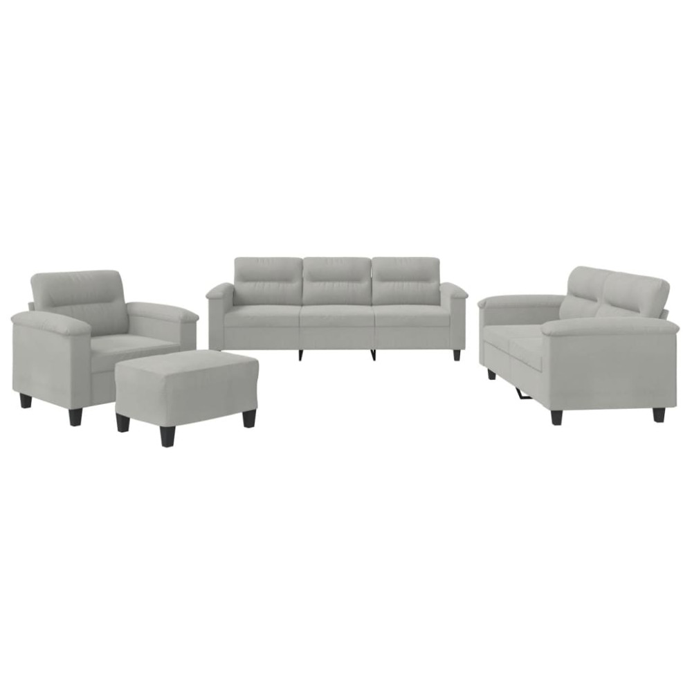 Produktbild för Soffgrupp med kuddar 4 delar ljusgrå mikrofibertyg