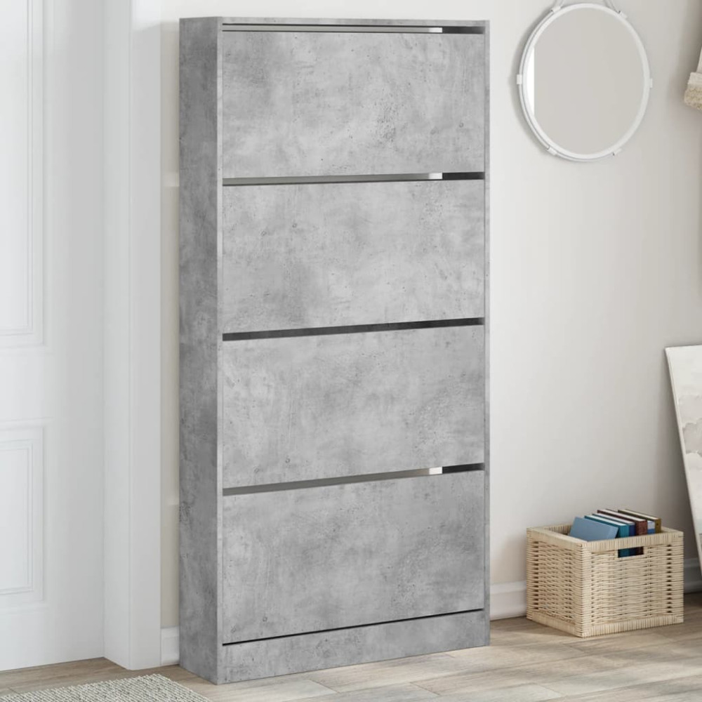 Produktbild för Skoskåp med 4 flip-lådor betonggrå 80x21x163,5 cm