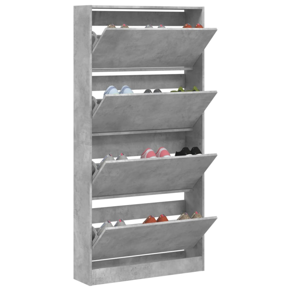 Produktbild för Skoskåp med 4 flip-lådor betonggrå 80x21x163,5 cm