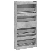 Produktbild för Skoskåp med 4 flip-lådor betonggrå 80x21x163,5 cm